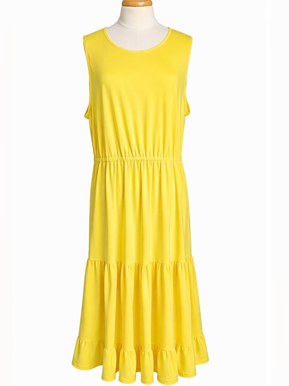 Studio EY Yellow Tiered Midi Dress Sleeveless Stretch Plus Size 2X